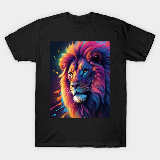 Lion Face Close Up with Multiple Colours T-Shirt by Rossie Designs